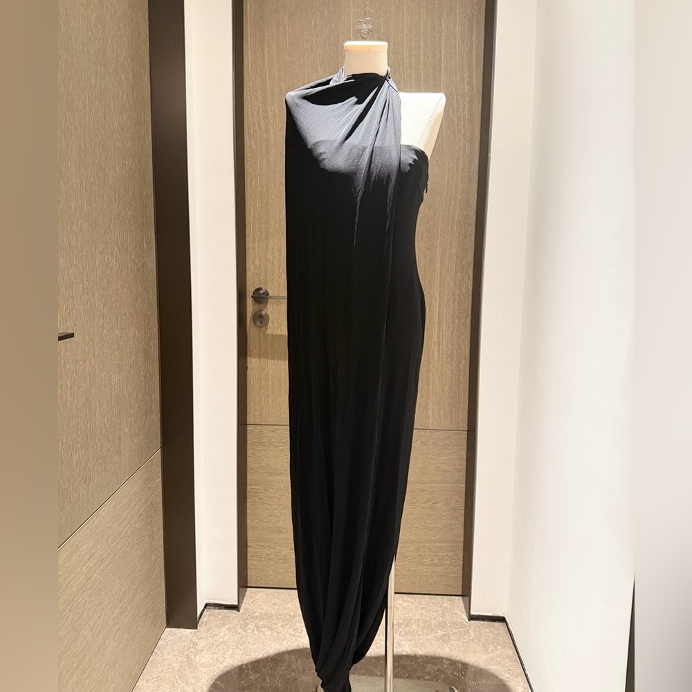 cult gaia One-Shoulder Black Evening Gown with Draped Cape - Picture 3 of 16